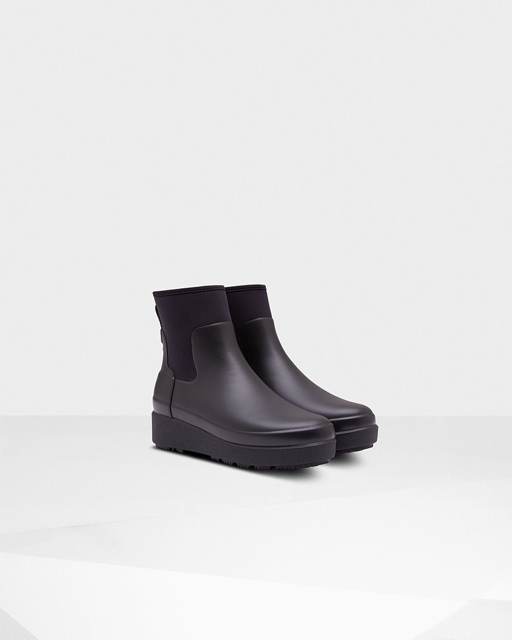 Kalosze Creeper Damskie - Hunter Refined Slim Fit Neoprene Chelsea - Czarne - DTIA-67401